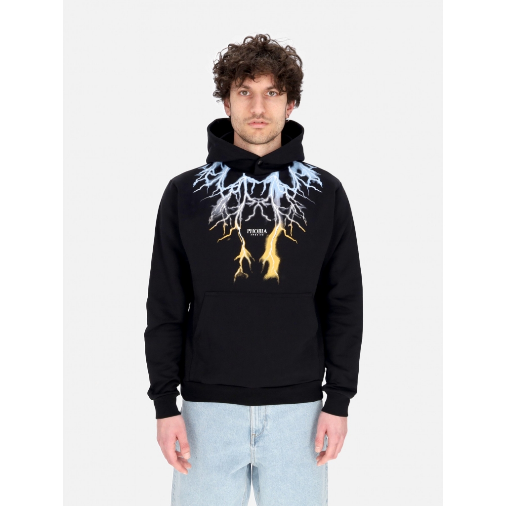 felpa leggera cappuccio uomo bicolor lightning print hoodie BLACK