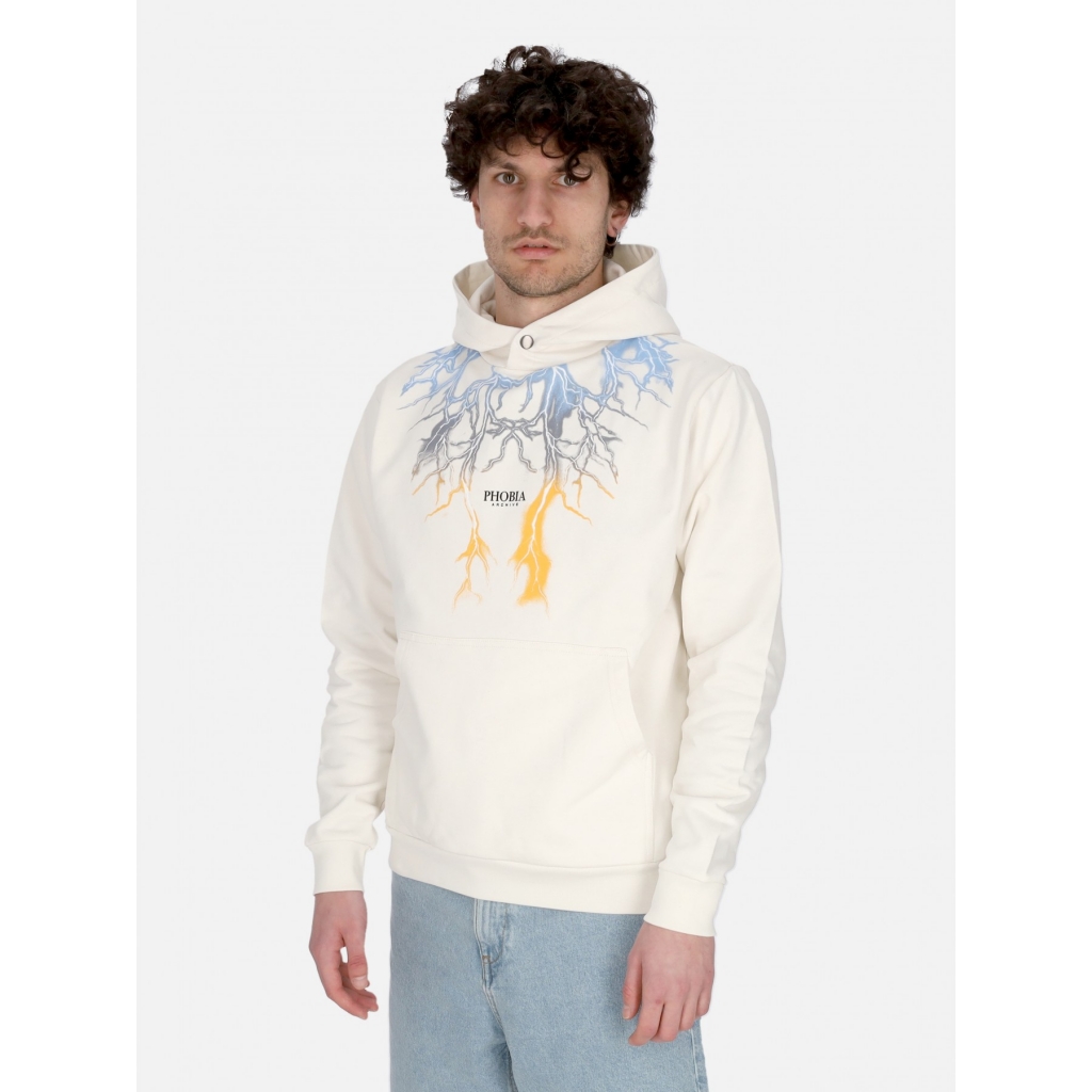 felpa leggera cappuccio uomo bicolor lightning print hoodie WHITE