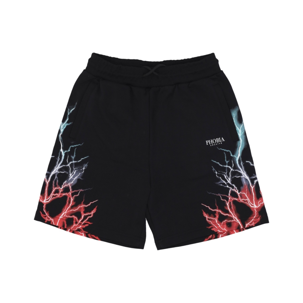 pantalone tuta leggero uomo bicolor lightning print shorts BLACK