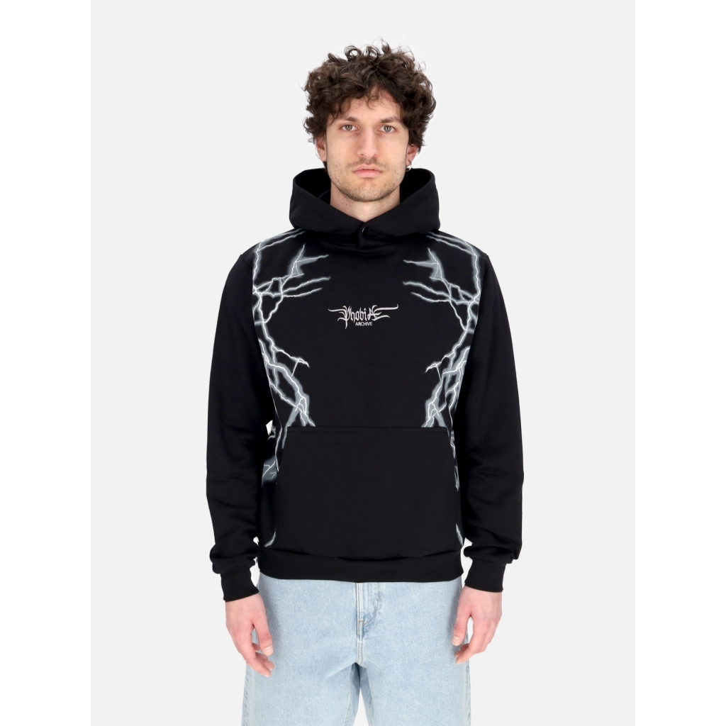 felpa leggera cappuccio uomo lateral lightning print hoodie BLACK/WHITE