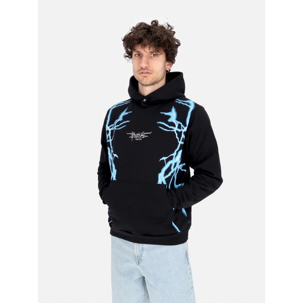 felpa leggera cappuccio uomo lateral lightning print hoodie BLACK/LIGHT BLUE