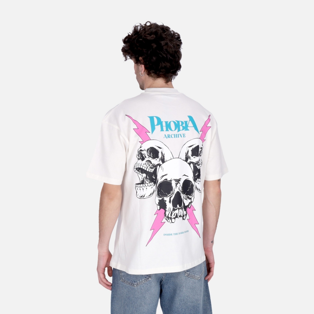 maglietta uomo screaming skulls print tee WHITE/PINK