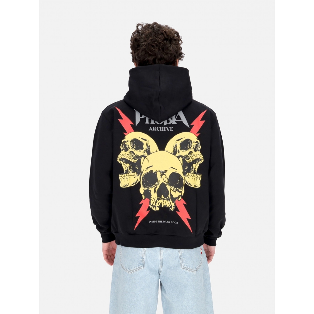 felpa leggera cappuccio uomo screaming skulls print hoodie BLACK/RED