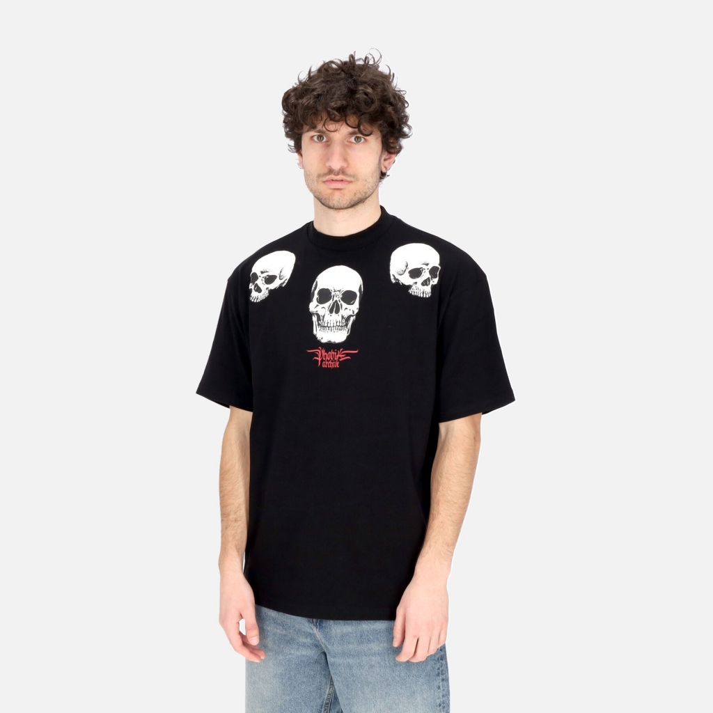 maglietta uomo triple skull print tee BLACK/RED