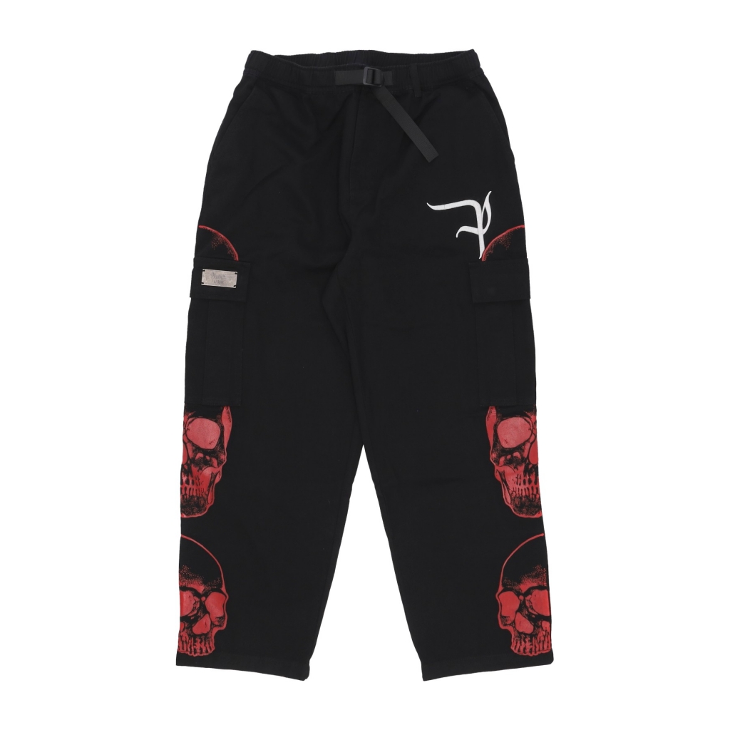 pantalone lungo uomo triple skull print cargo pants BLACK/RED