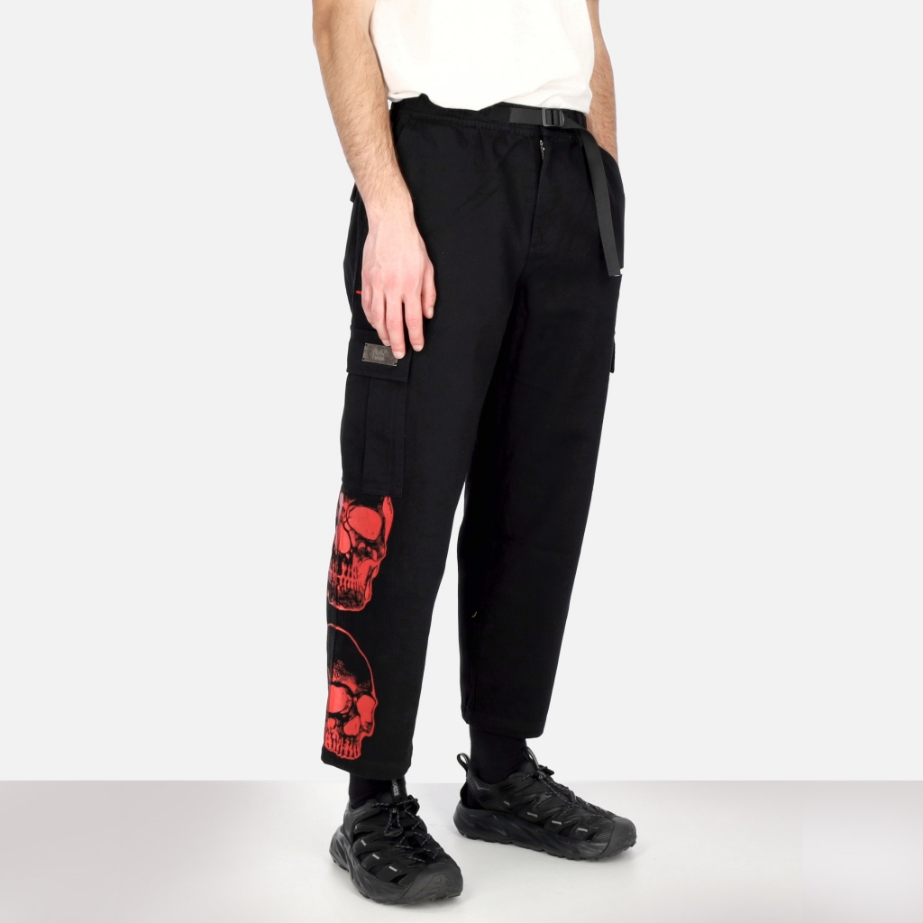 pantalone lungo uomo triple skull print cargo pants BLACK/RED