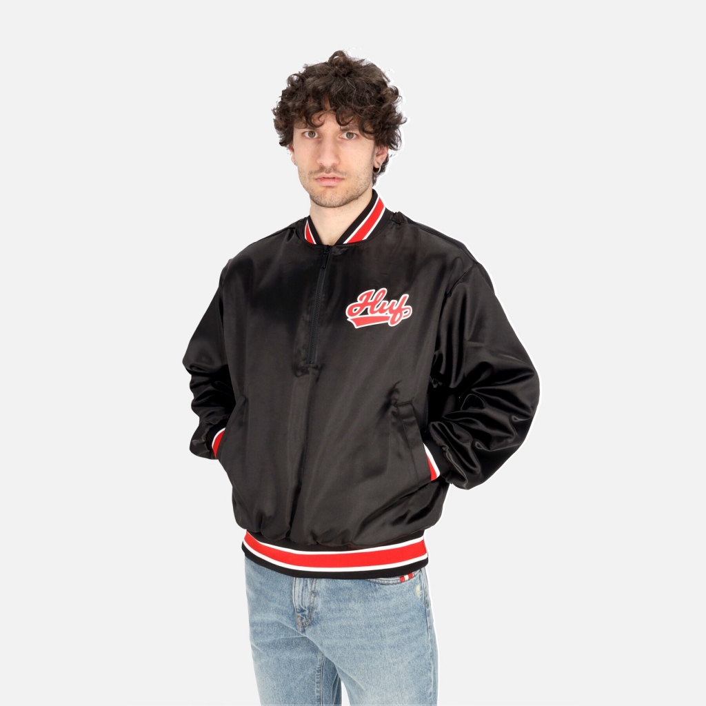 giubbotto bomber uomo pop fly satin baseball jacket BLACK