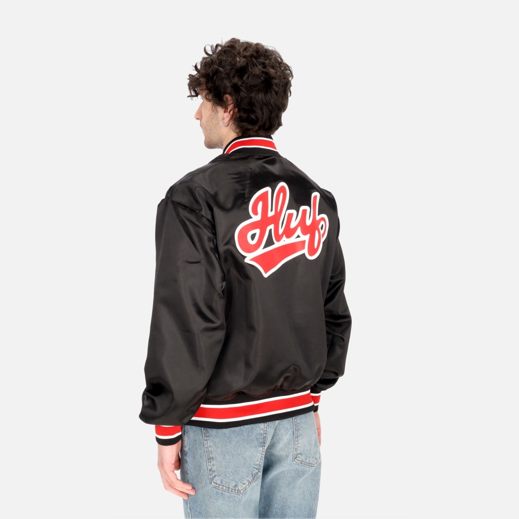 giubbotto bomber uomo pop fly satin baseball jacket BLACK