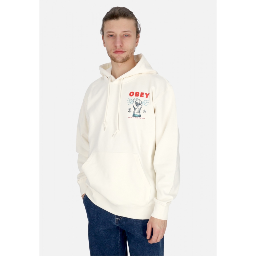 felpa leggera cappuccio uomo new clear power hoodie fleece UNBLEACHED