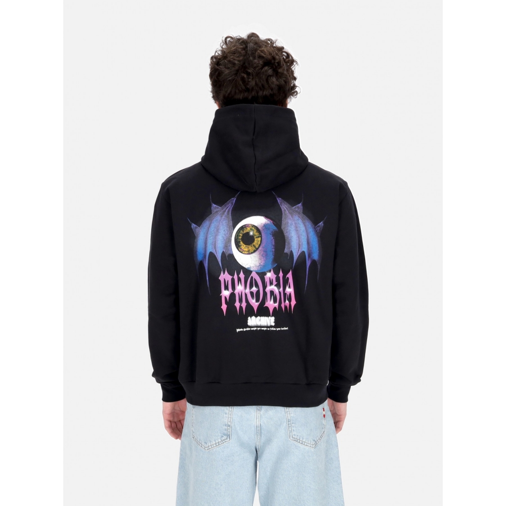 felpa leggera cappuccio uomo bat eye print hoodie BLACK/PURPLE