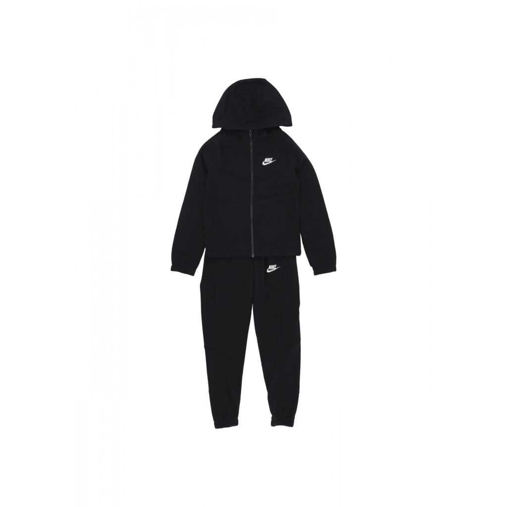 completo tuta ragazzo sportswear poly full-zip hoodie tracksuit BLACK/BLACK/WHITE