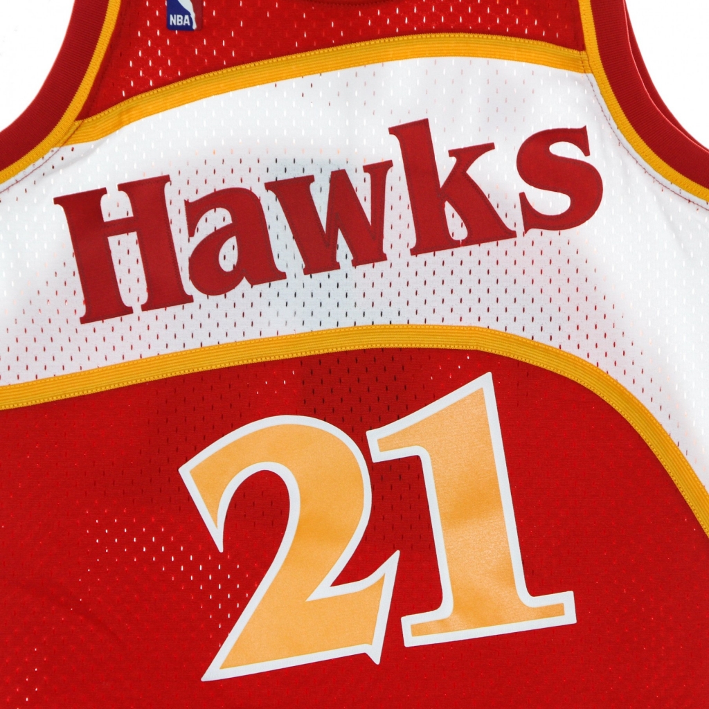 canotta basket uomo nba swingman jersey hardwood classics no 21 dominique wilkins 1986-87 atlhaw road SCARLET