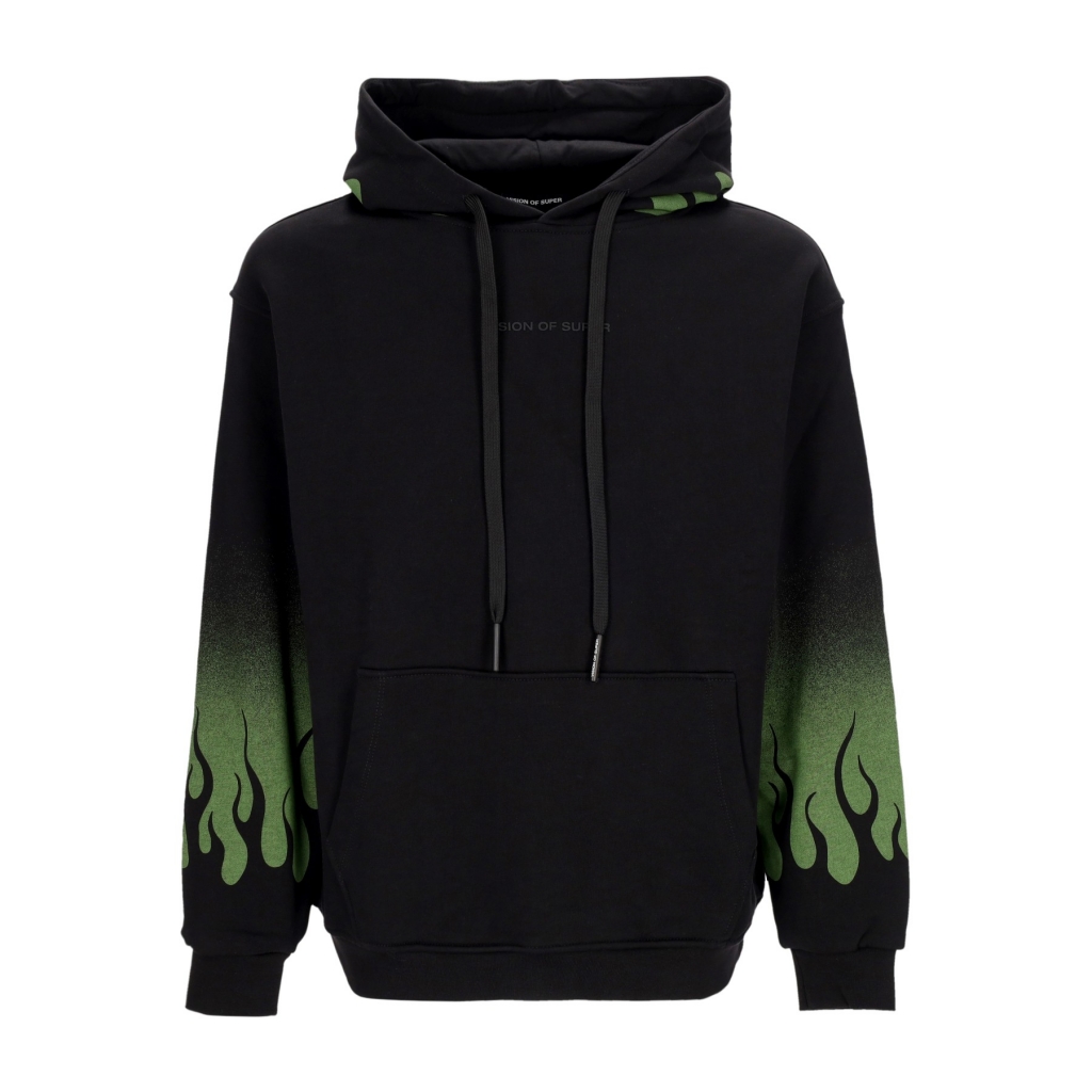 felpa cappuccio uomo negative flames hoodie BLACK/GREEN