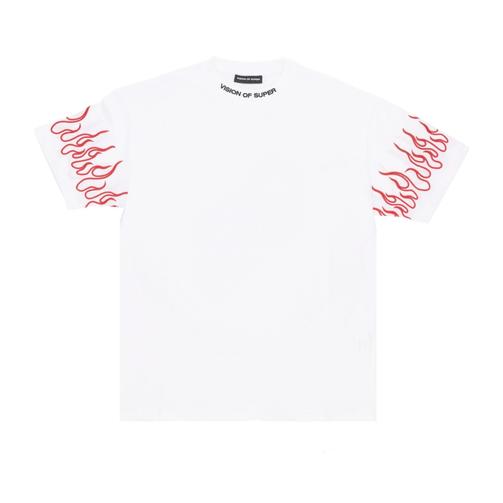 maglietta uomo embroidered flames tee WHITE/RED