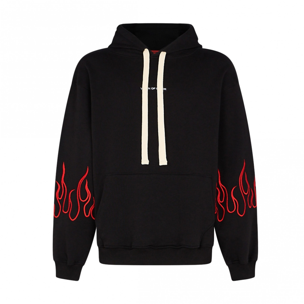 felpa leggera cappuccio uomo embroidery flames hoodie BLACK/RED