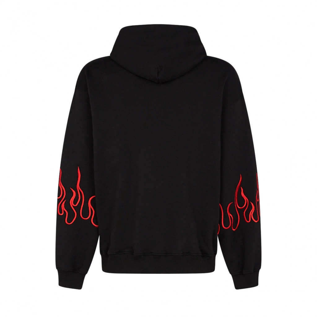 felpa leggera cappuccio uomo embroidery flames hoodie BLACK/RED