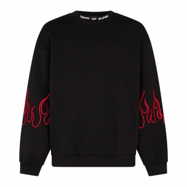 felpa leggera girocollo uomo embroidered flames crewneck BLACK/RED