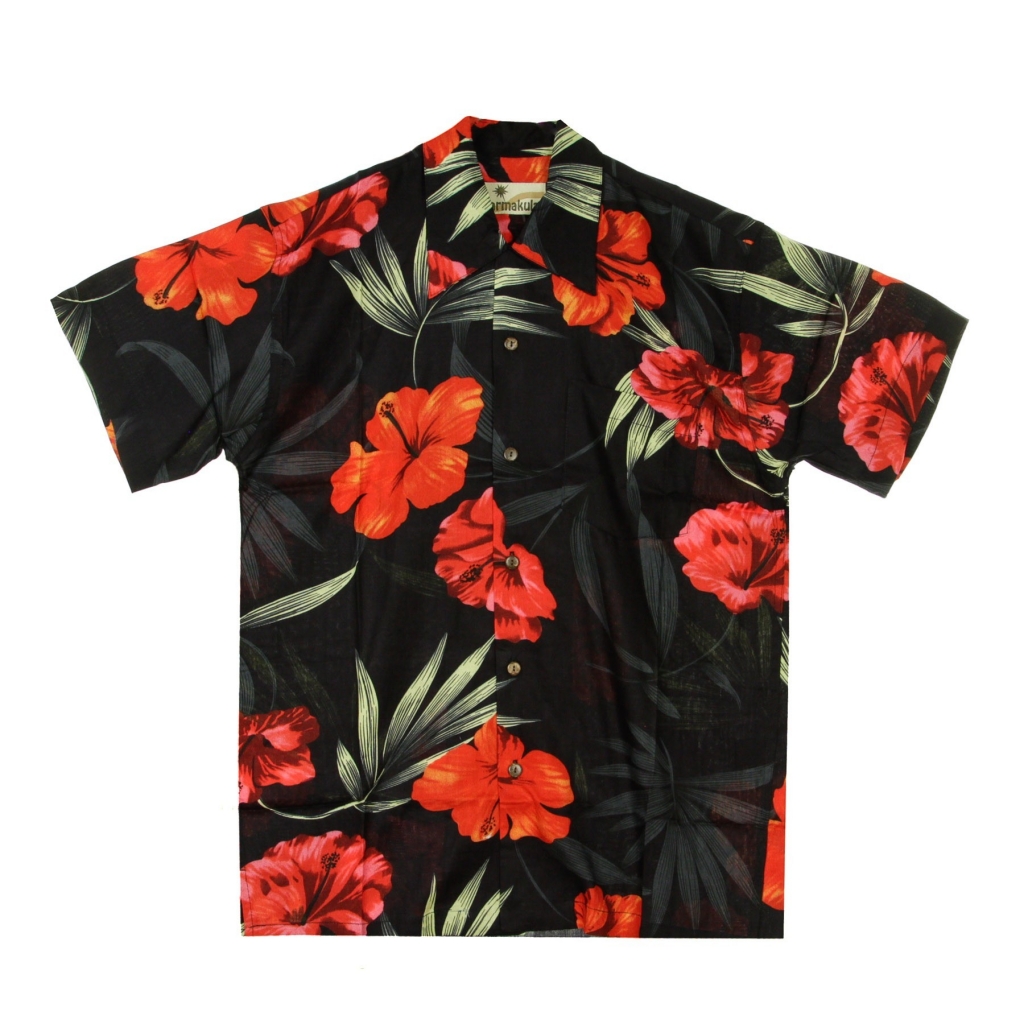 camicia manica corta uomo hawaiian shirt BARCELONA BLACK