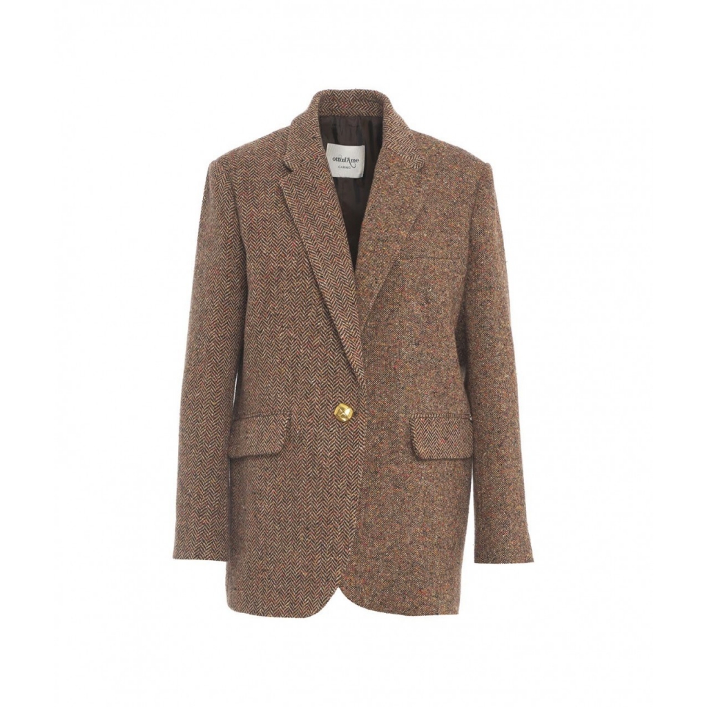 Blazer monopetto in misto lana marrone