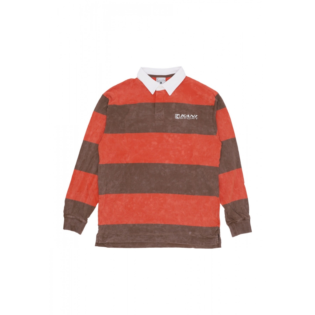 polo manica lunga uomo og sport rugby shirt DARK BROWN/RED