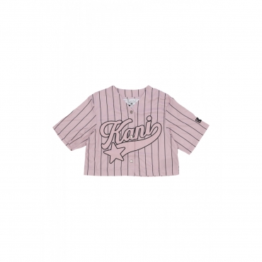 casacca bottoni donna w og star logo crop pinstripe baseball shirt ROSE/BLACK