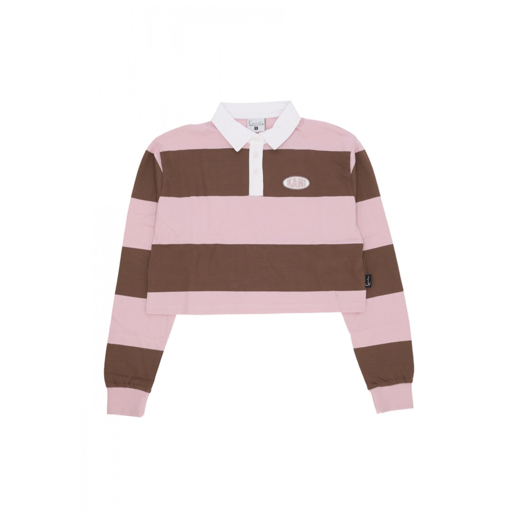 polo corta manica lunga donna w woven signature crop striped rugby l/s ROSE/TAUPE/WHITE