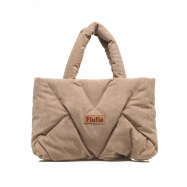 Borsa a spalla in velluto a coste beige