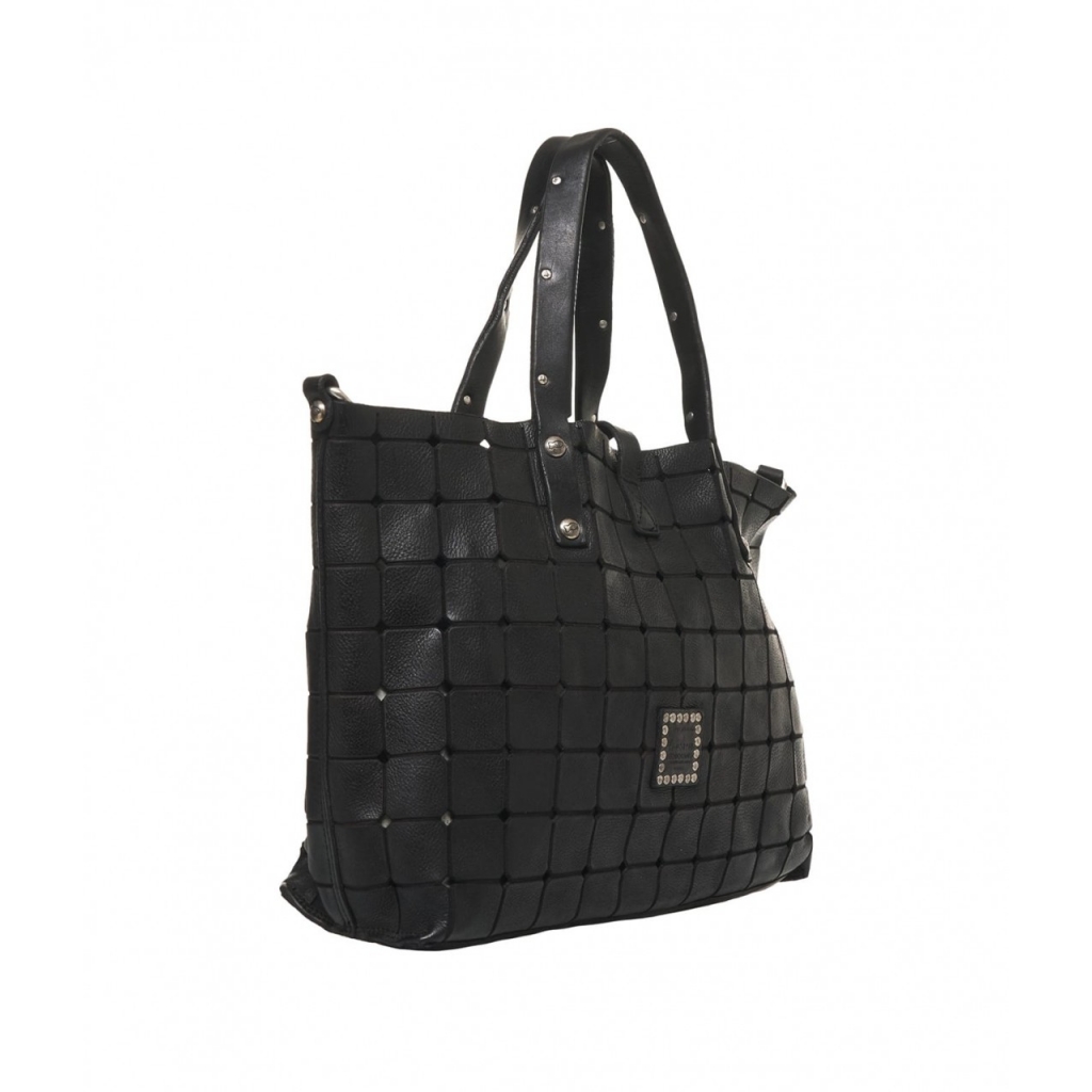 Shopper in pelle con borchie nero