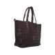 Shopper in pelle con borchie marrone scuro