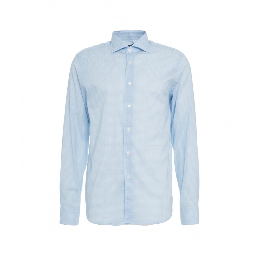 Camicia in cotone fine con motivo floreale azzurro