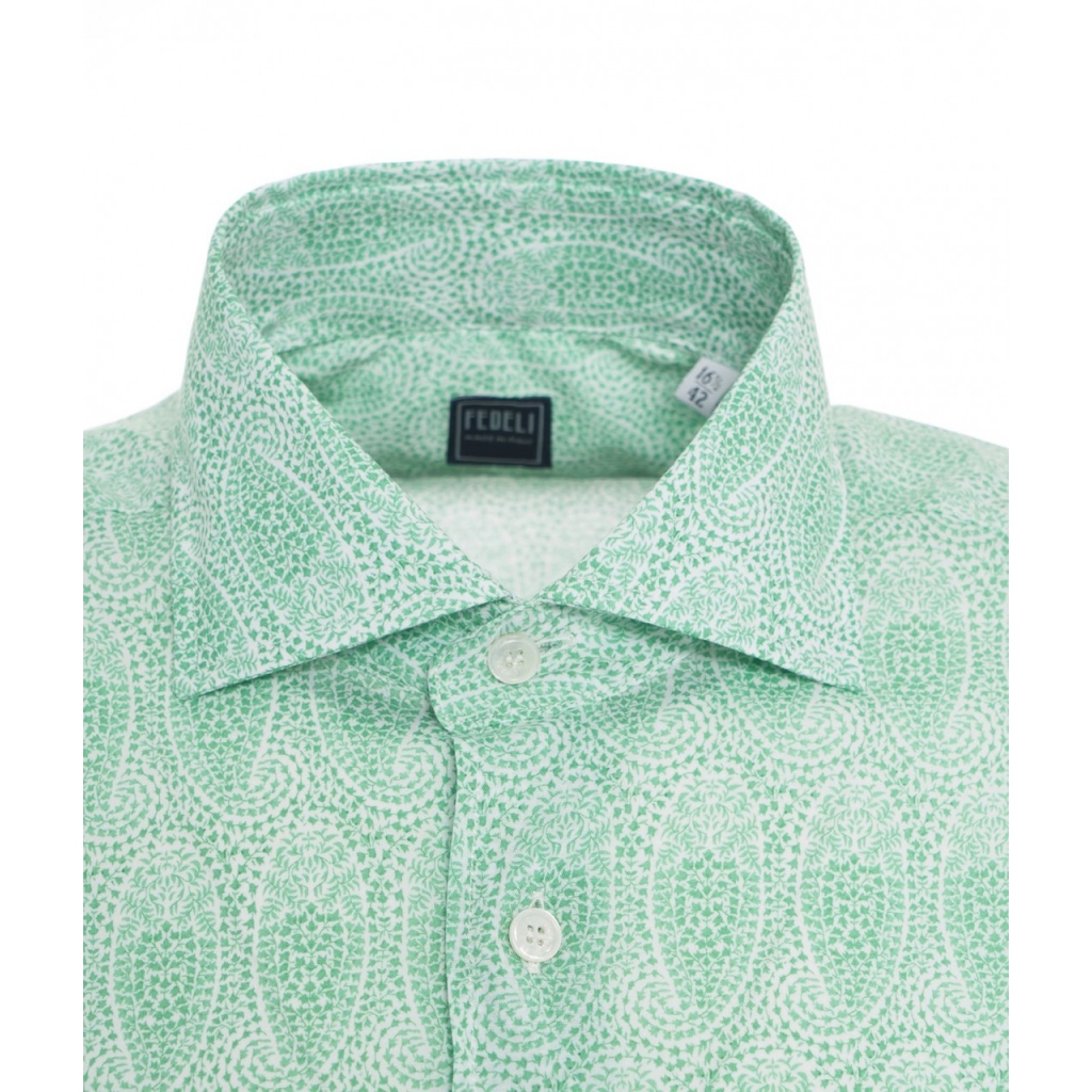 Camicia in cotone fine con motivo paisley verde