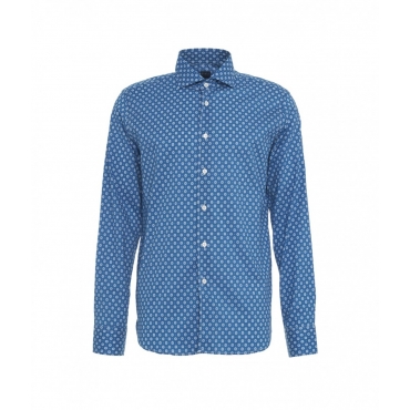 Camicia in cotone fine con motivo floreale blu