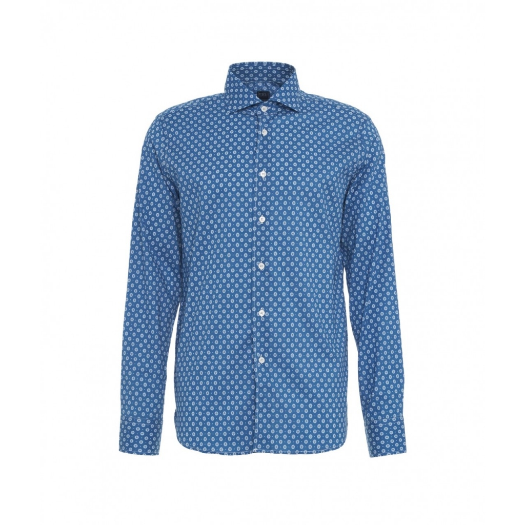 Camicia in cotone fine con motivo floreale blu