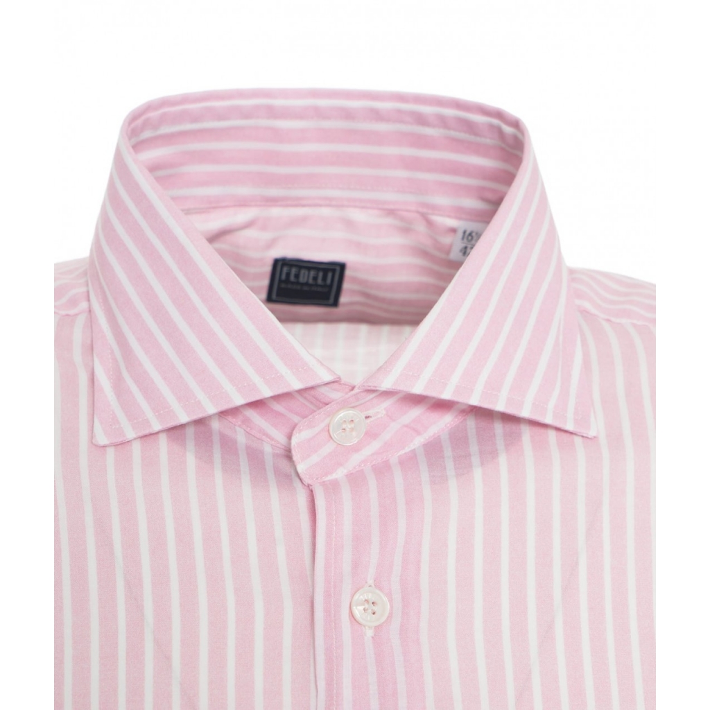 Camicia in cotone fine con righe rosa chiaro