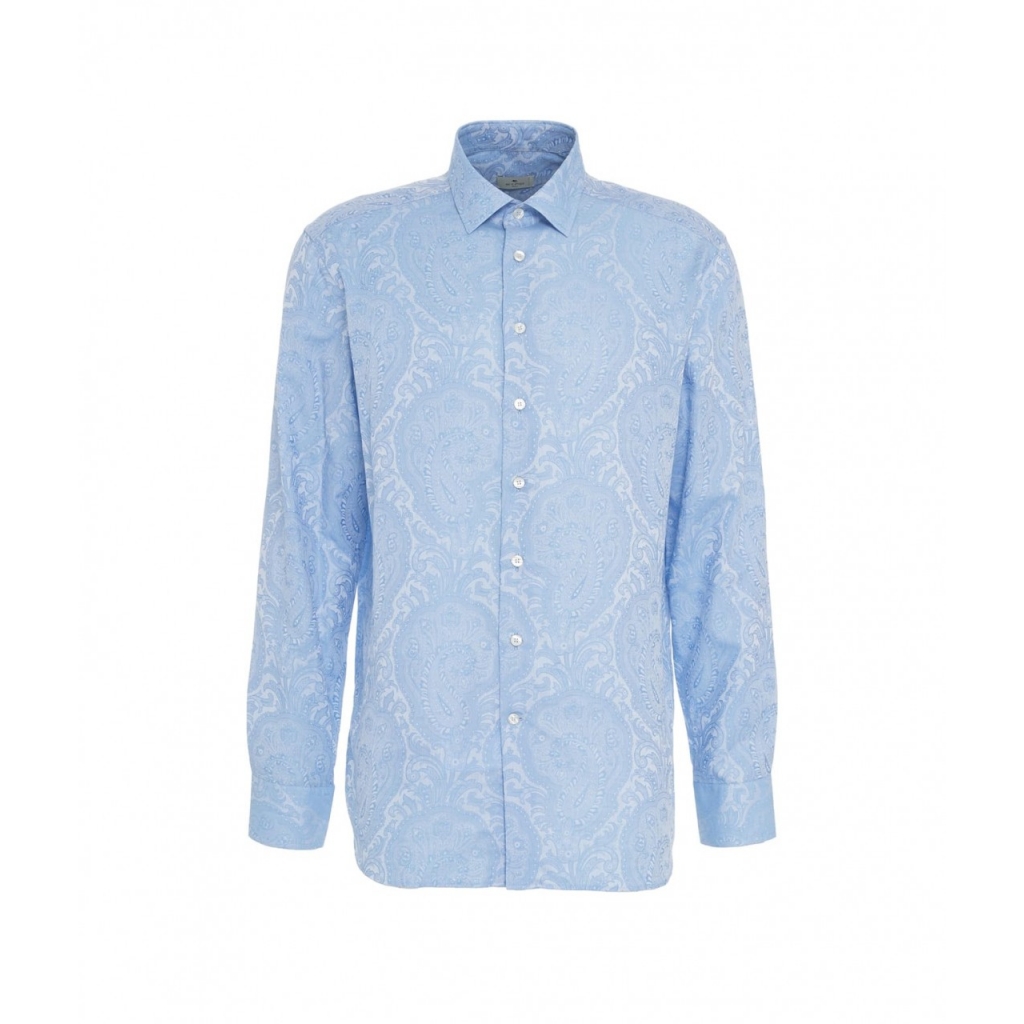 Camicia in cotone con motivo paisley azzurro