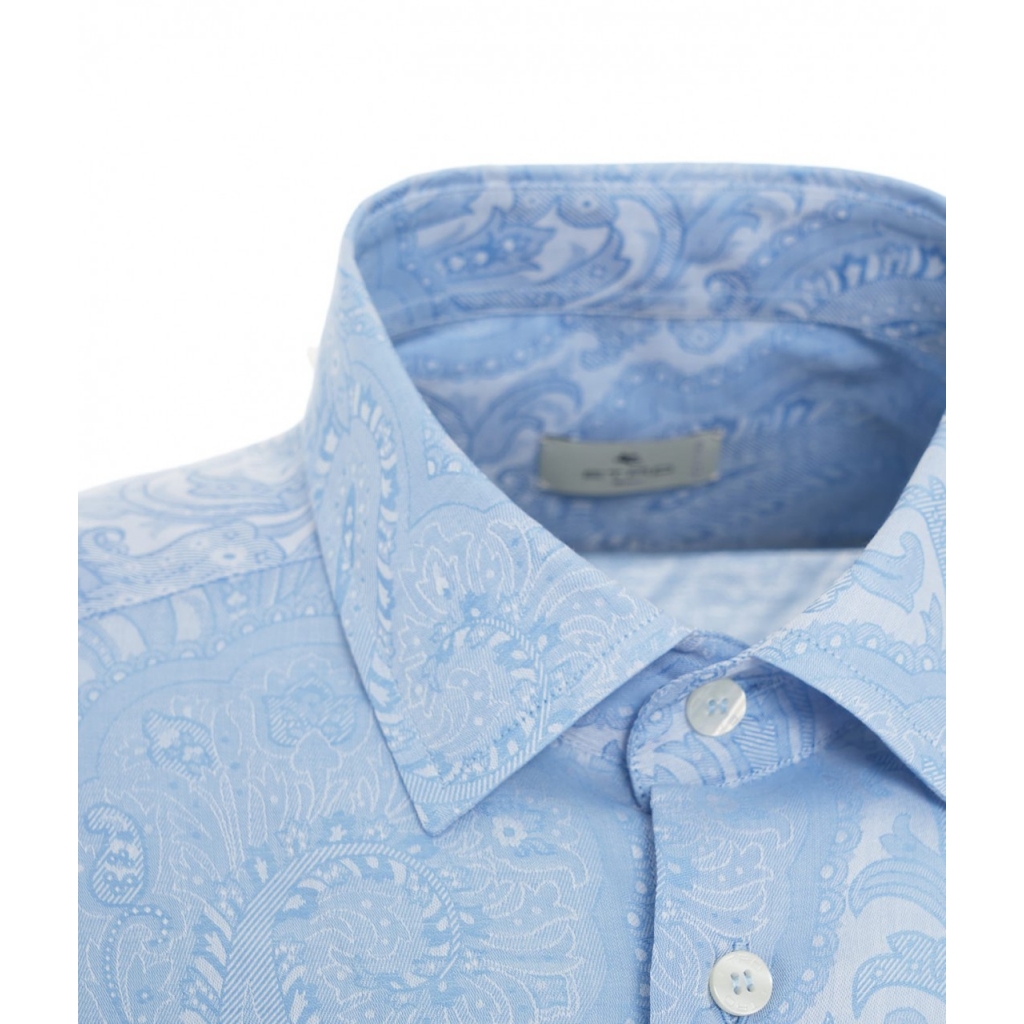 Camicia in cotone con motivo paisley azzurro