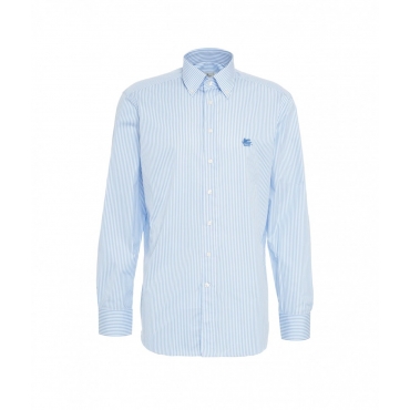 Camicia a righe con logo ricamato azzurro