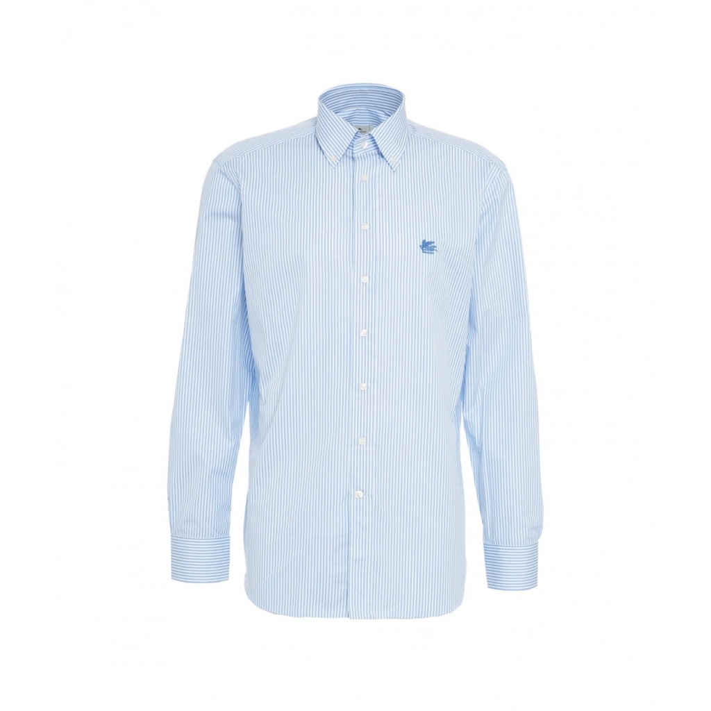 Camicia a righe con logo ricamato azzurro