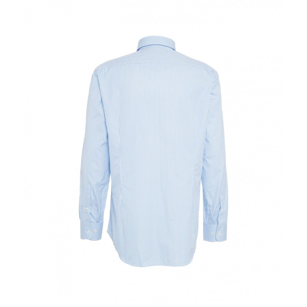 Camicia a righe con logo ricamato azzurro