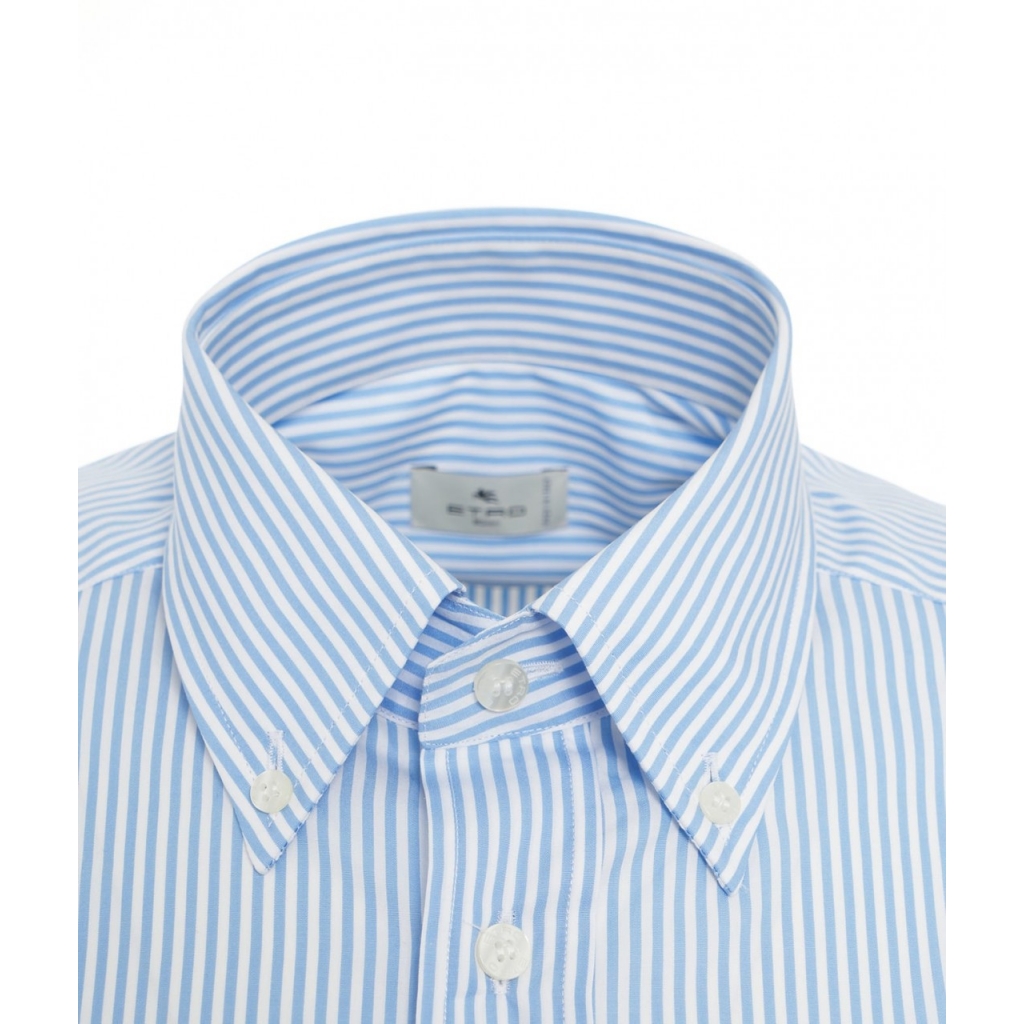 Camicia a righe con logo ricamato azzurro