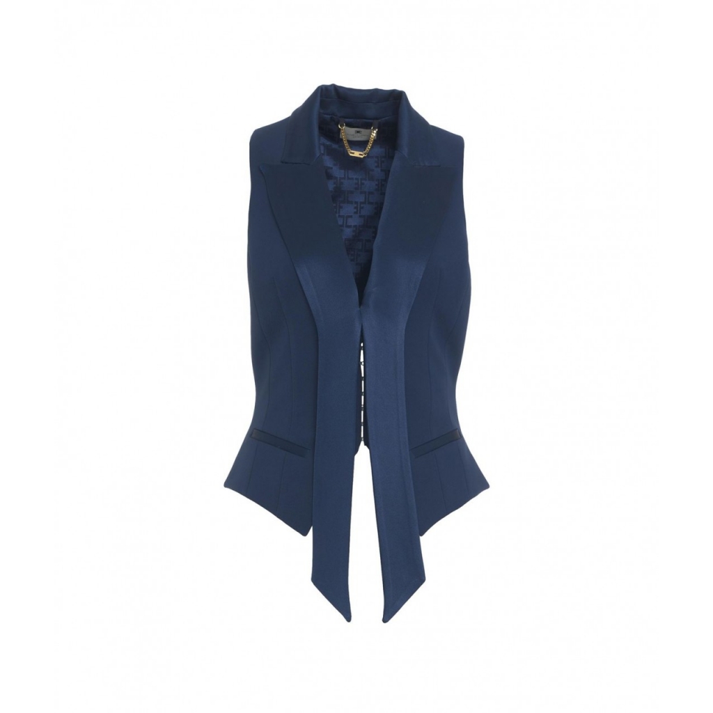 Gilet con collo a cravatta blu