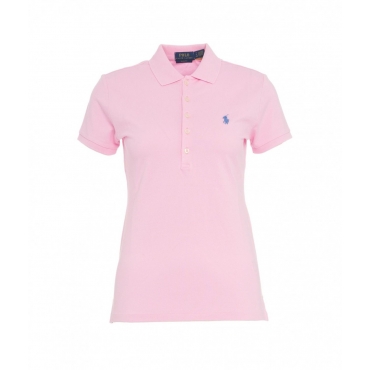 Polo con logo ricamato rosa