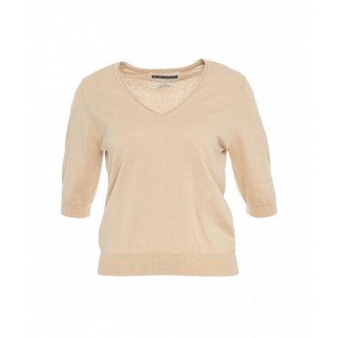 T-shirt con scollo a V beige