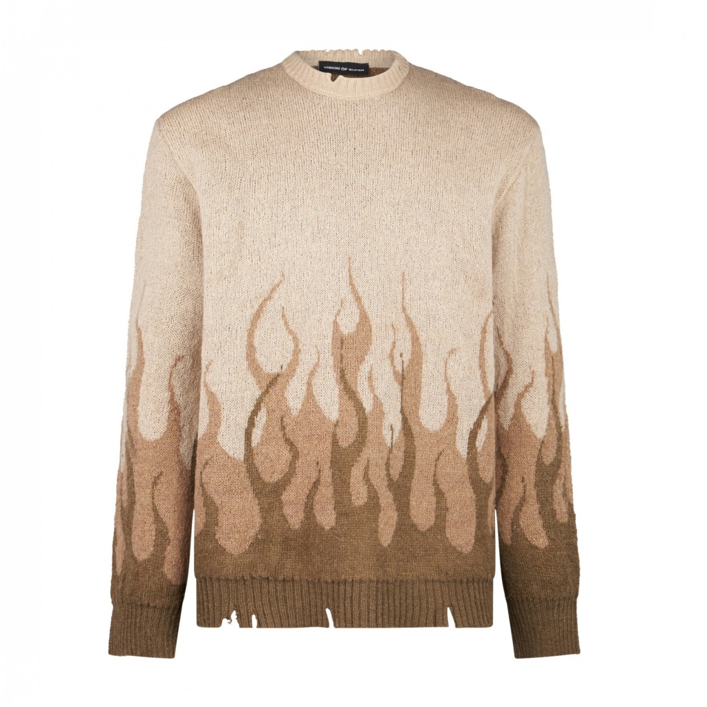  uomo jacquard flames jumper BEIGE