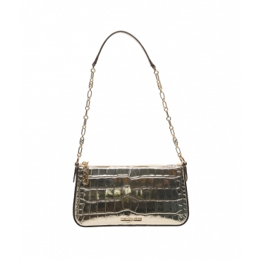 Borsa a spalla in croco Empire Medium oro