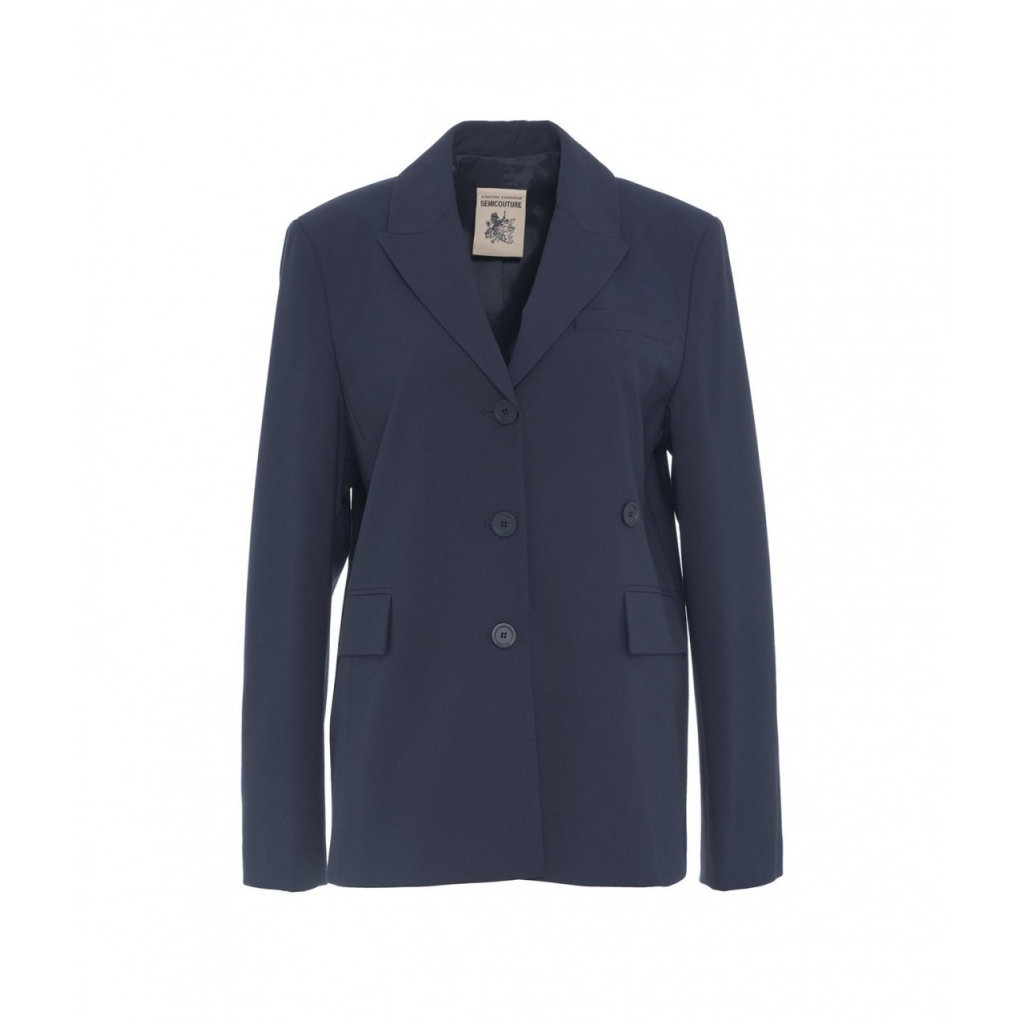 Blazer monopetto in misto lana vergine blu scuro