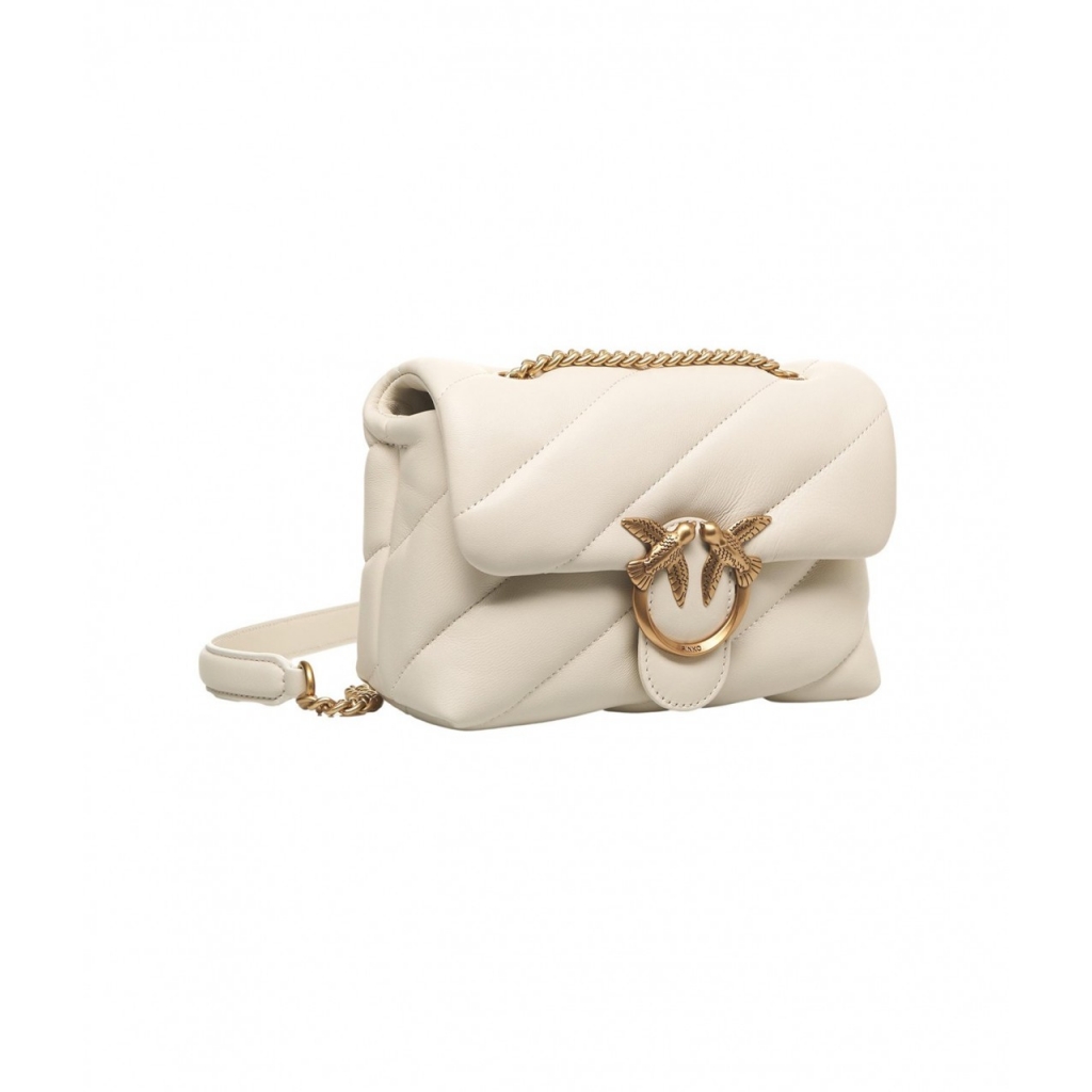 Borsa a tracolla in pelle Mini Love Puff crema