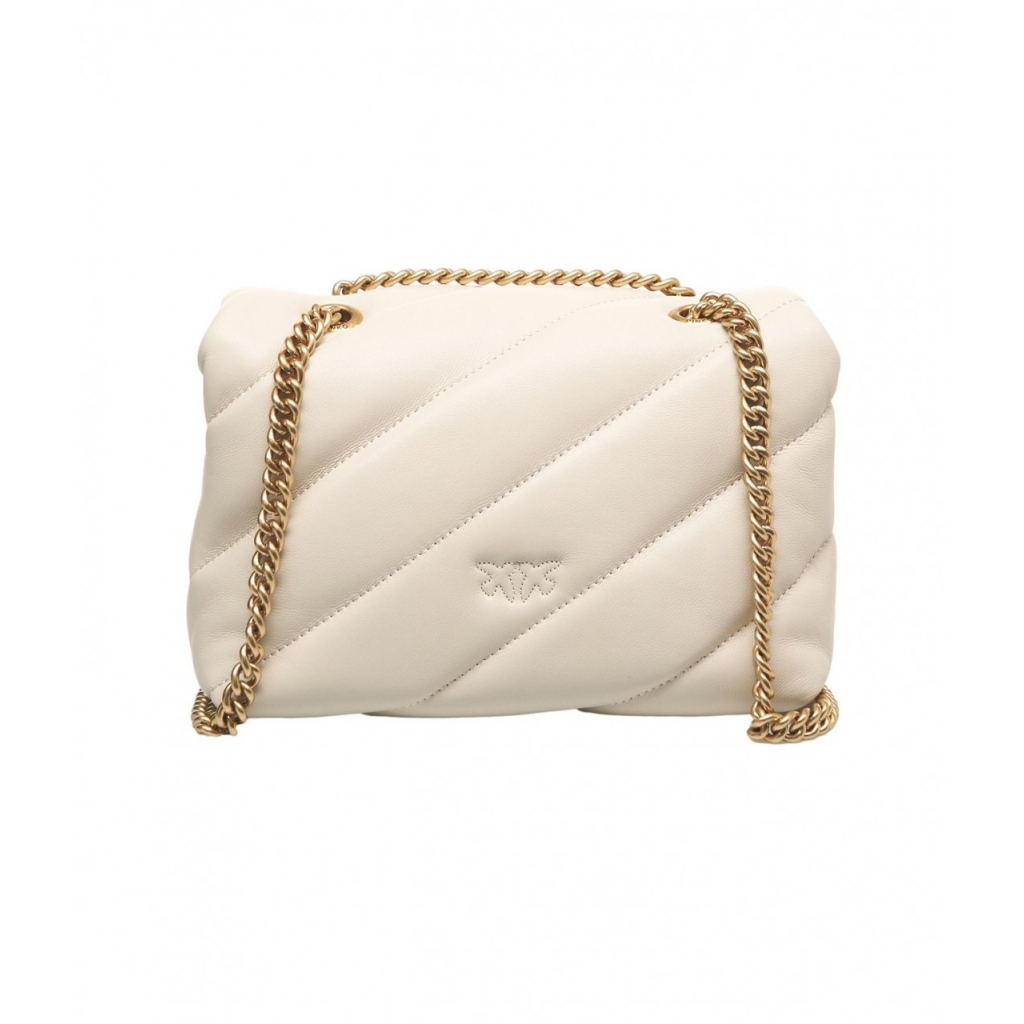 Borsa a tracolla in pelle Mini Love Puff crema