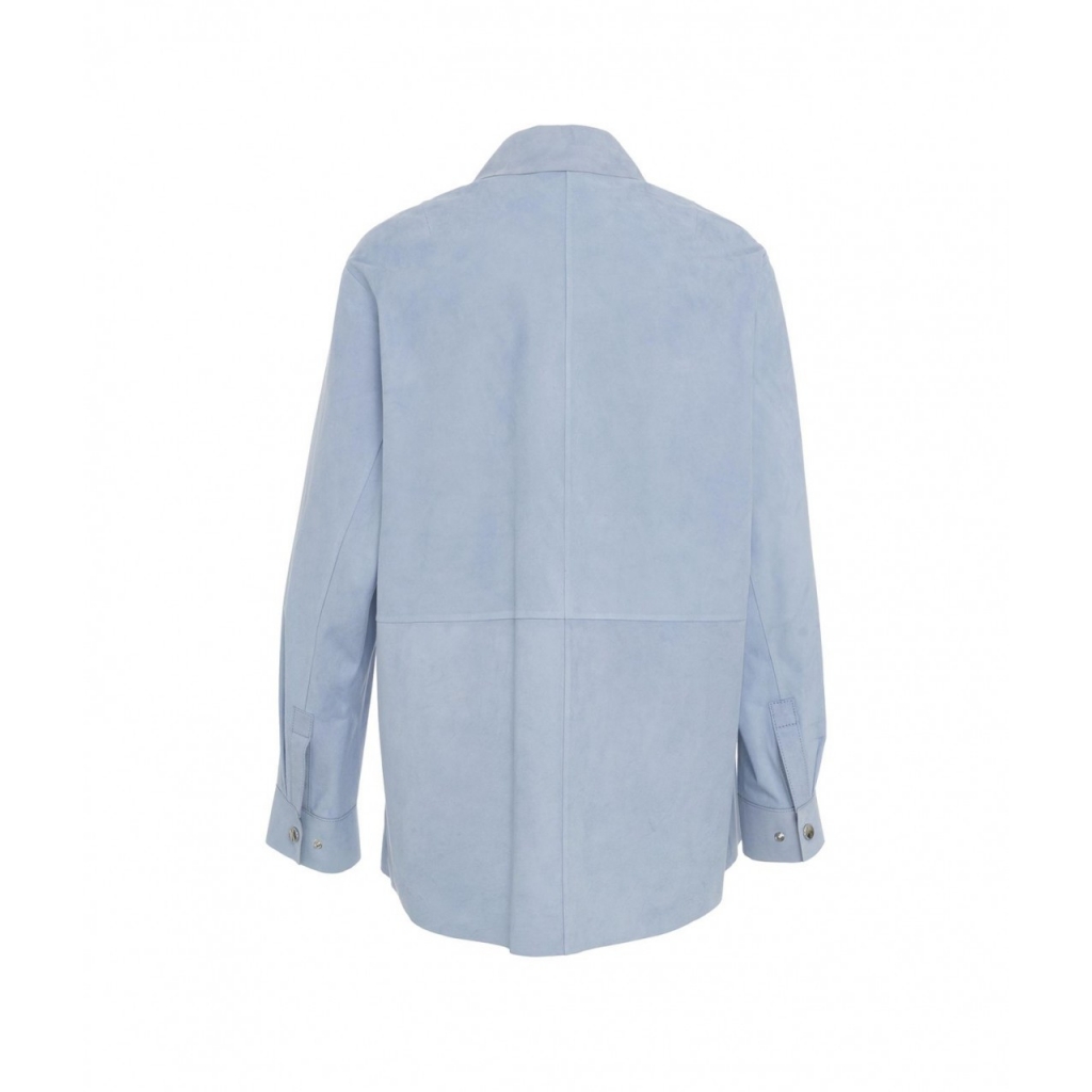 Overshirt in pelle scamosciata azzurro