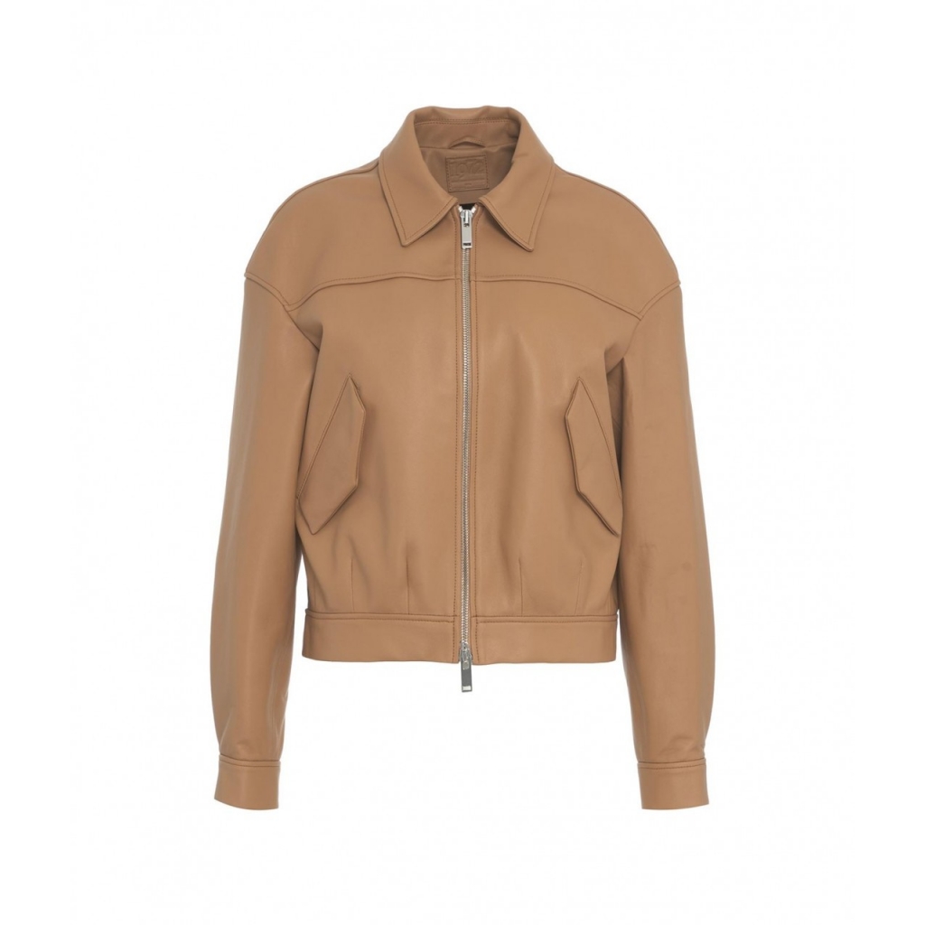 Giacca bomber in pelle marrone